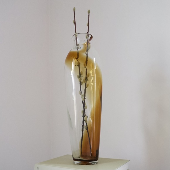 SOLD Clear Vase with Amber Wave Design - Picture 2 of 2